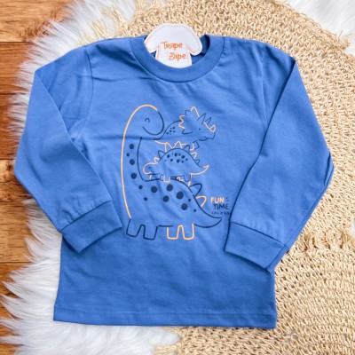 Conj. Blusa Manga Longa Dino Fun Time e Calça de Moletom - Azul Marinho